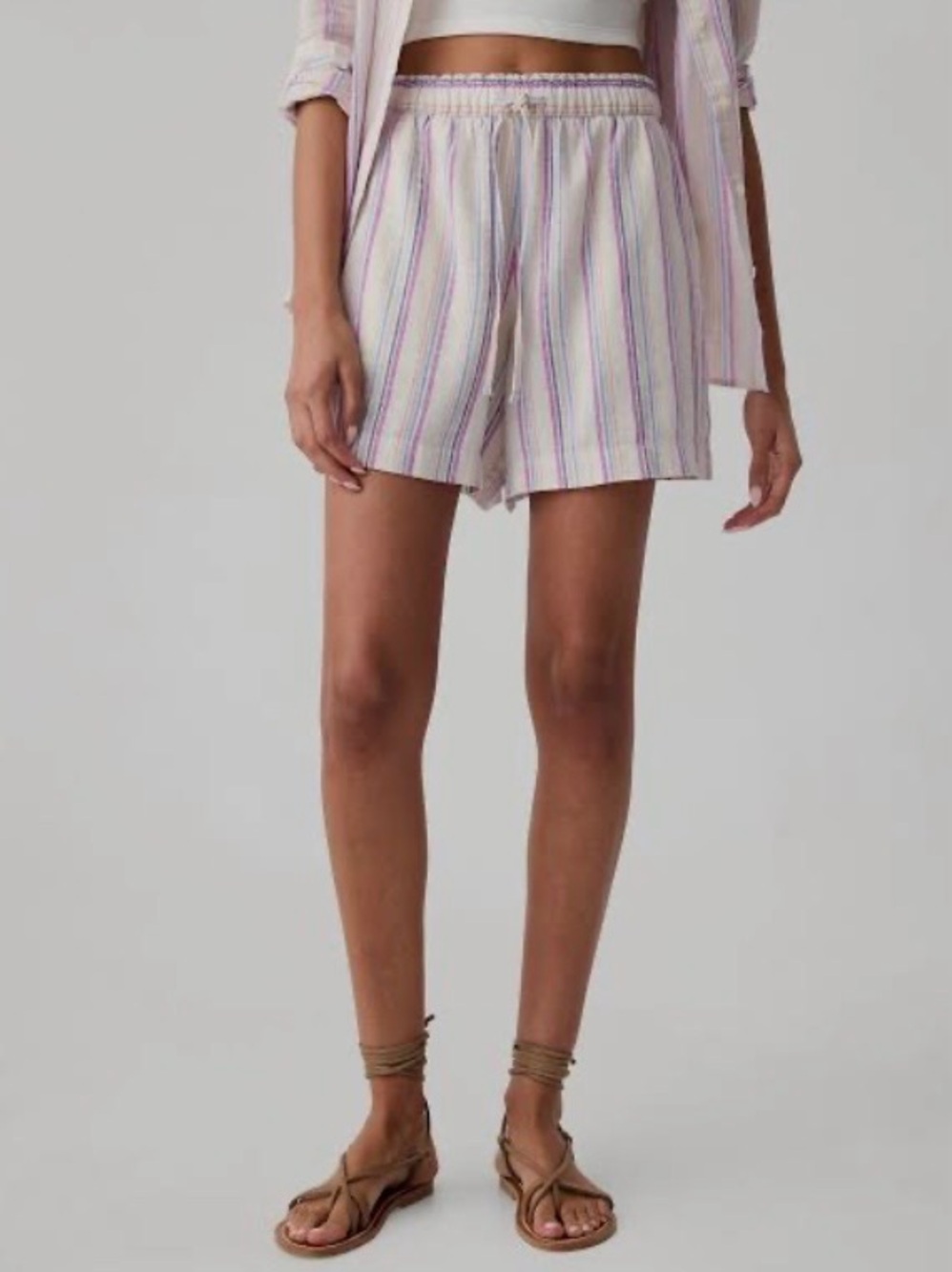 Gap Linen Blend Multicolor Striped Women’s High-Waisted Shorts Size Medium NWT